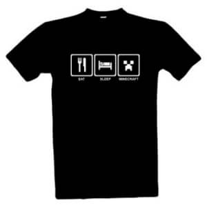 Černé tričko s potiskem Eat Sleep Minecraft