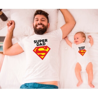 Dětské body a pánské tričko Super Dad a Baby