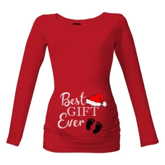Vánoční těhotenské tričko s potiskem Best gift ever