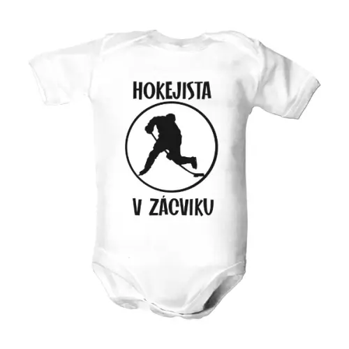 Kojenecké body s nápisem "Hokejista v zácviku" a obrázkem hokejisty Dětské body s potiskem Hokejista v zácviku